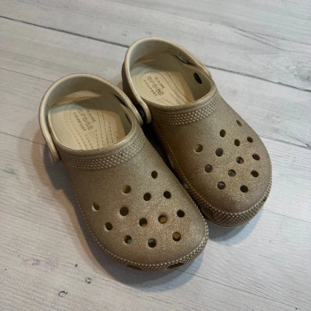 Crocs kids classic clogs glitter gold child size 13